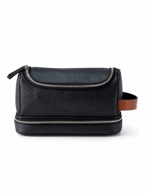 Mark & Graham Black Leather Travel Pouch Crosby toiletries dop bag hanging hook